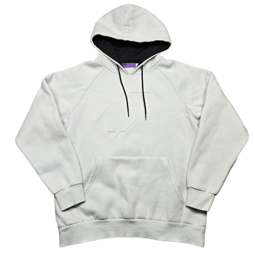 Twitch Hoodie Mens Large White Embossed Logo Pullover Fleece Sweatshirt Gamer